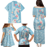 Blue Hawaii Anthurium Plumeria Lei Family Matching Puletasi and Hawaiian Shirt LT9 - Polynesian Pride