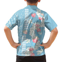 Blue Hawaii Anthurium Plumeria Lei Family Matching Short Sleeve Bodycon Dress and Hawaiian Shirt
