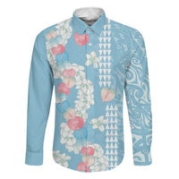 Blue Hawaii Anthurium Plumeria Lei Family Matching Short Sleeve Bodycon Dress and Hawaiian Shirt