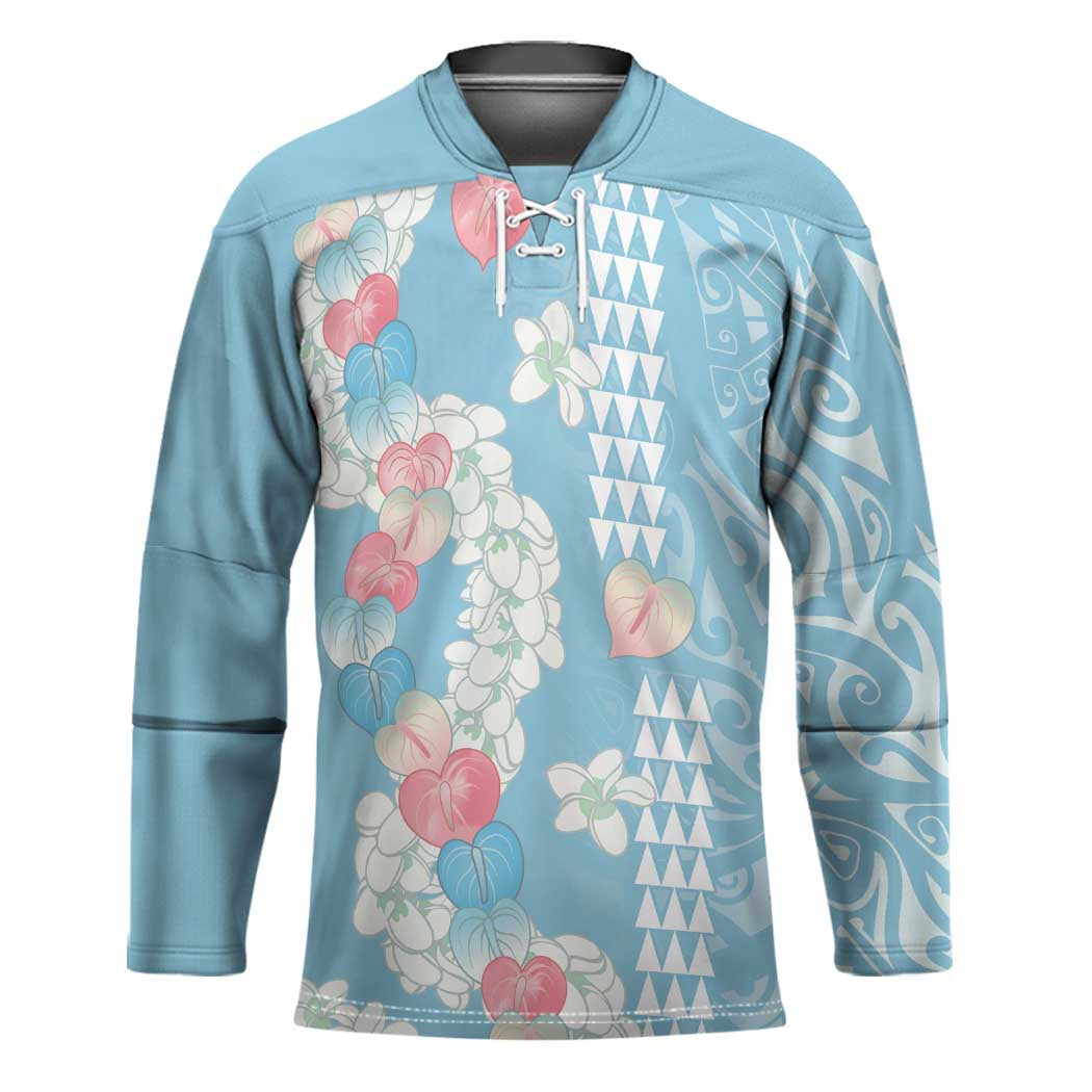 Blue Hawaii Anthurium Plumeria Lei Hockey Jersey