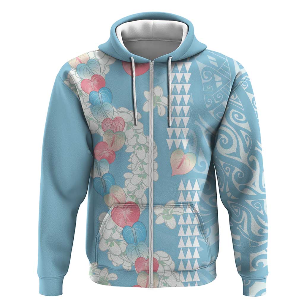 Blue Hawaii Anthurium Plumeria Lei Hoodie LT9 Zip Hoodie Blue - Polynesian Pride