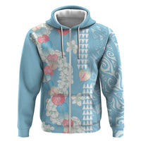 Blue Hawaii Anthurium Plumeria Lei Hoodie LT9 Zip Hoodie Blue - Polynesian Pride