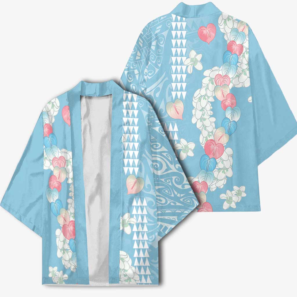 Blue Hawaii Anthurium Plumeria Lei Kimono