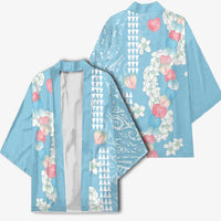 Blue Hawaii Anthurium Plumeria Lei Kimono