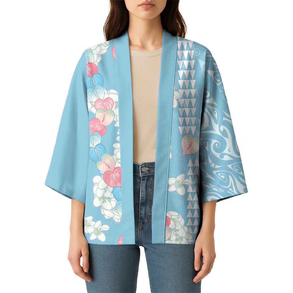 Blue Hawaii Anthurium Plumeria Lei Kimono
