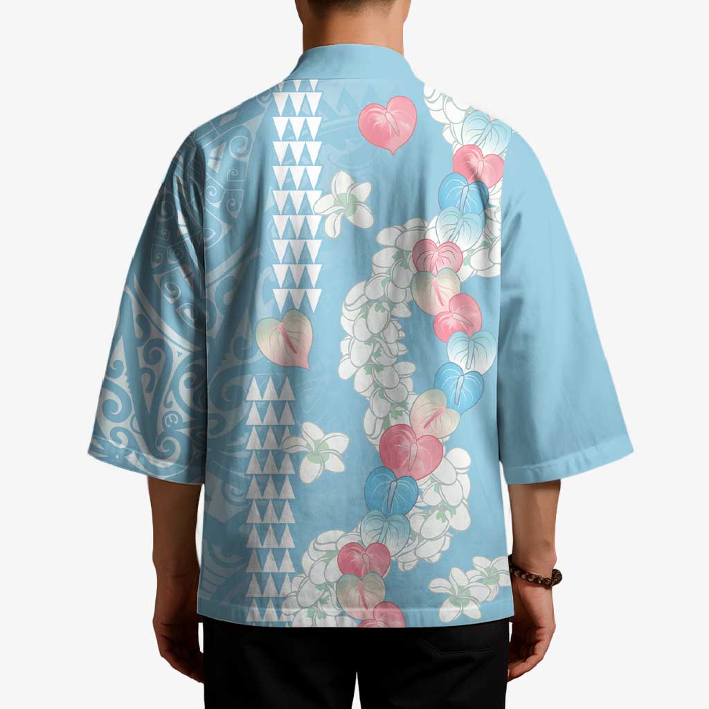Blue Hawaii Anthurium Plumeria Lei Kimono