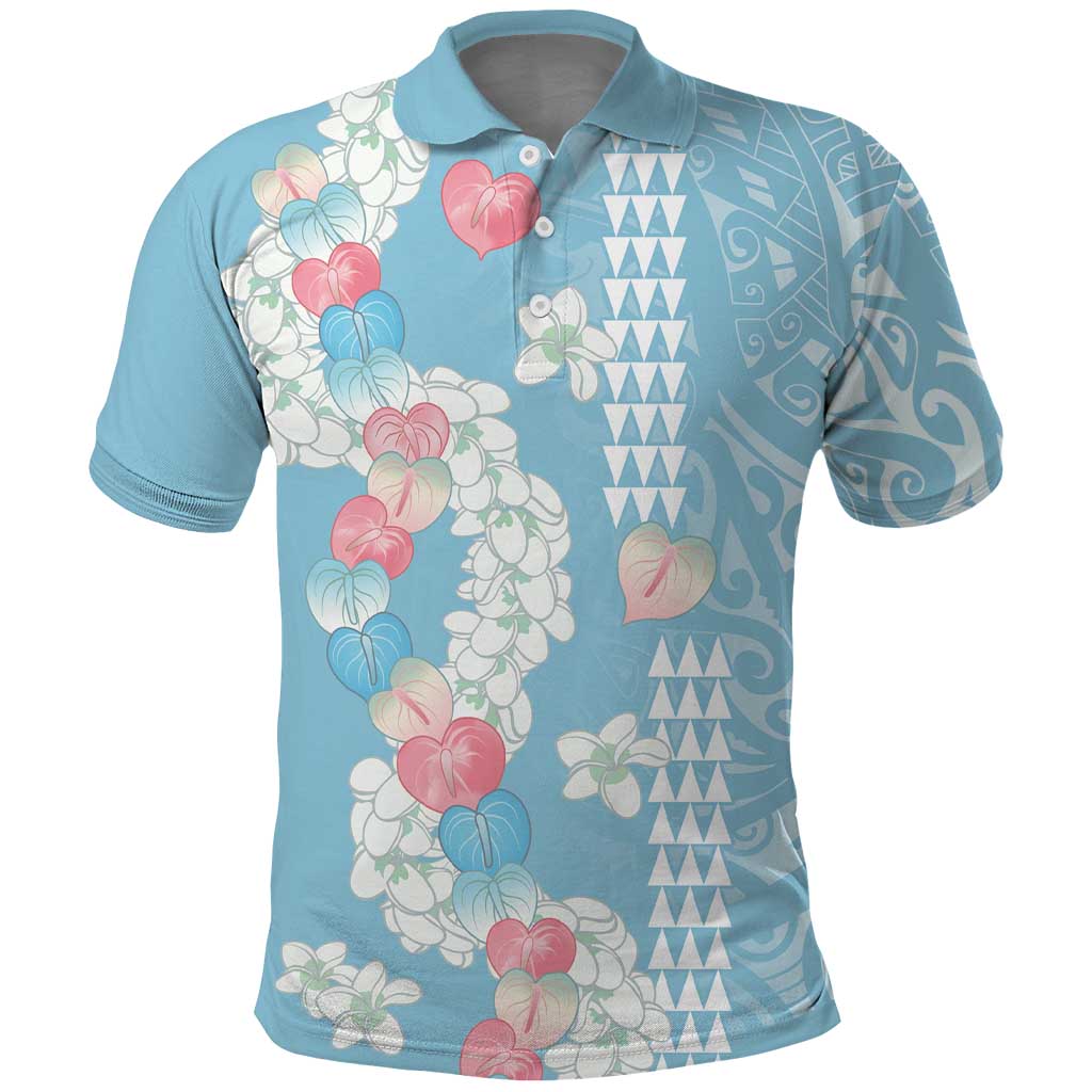 Blue Hawaii Anthurium Plumeria Lei Polo Shirt