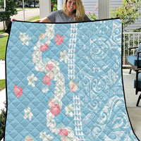 Blue Hawaii Anthurium Plumeria Lei Quilt