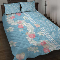 Blue Hawaii Anthurium Plumeria Lei Quilt Bed Set