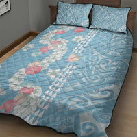 Blue Hawaii Anthurium Plumeria Lei Quilt Bed Set