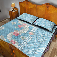 Blue Hawaii Anthurium Plumeria Lei Quilt Bed Set