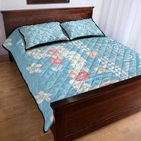 Blue Hawaii Anthurium Plumeria Lei Quilt Bed Set