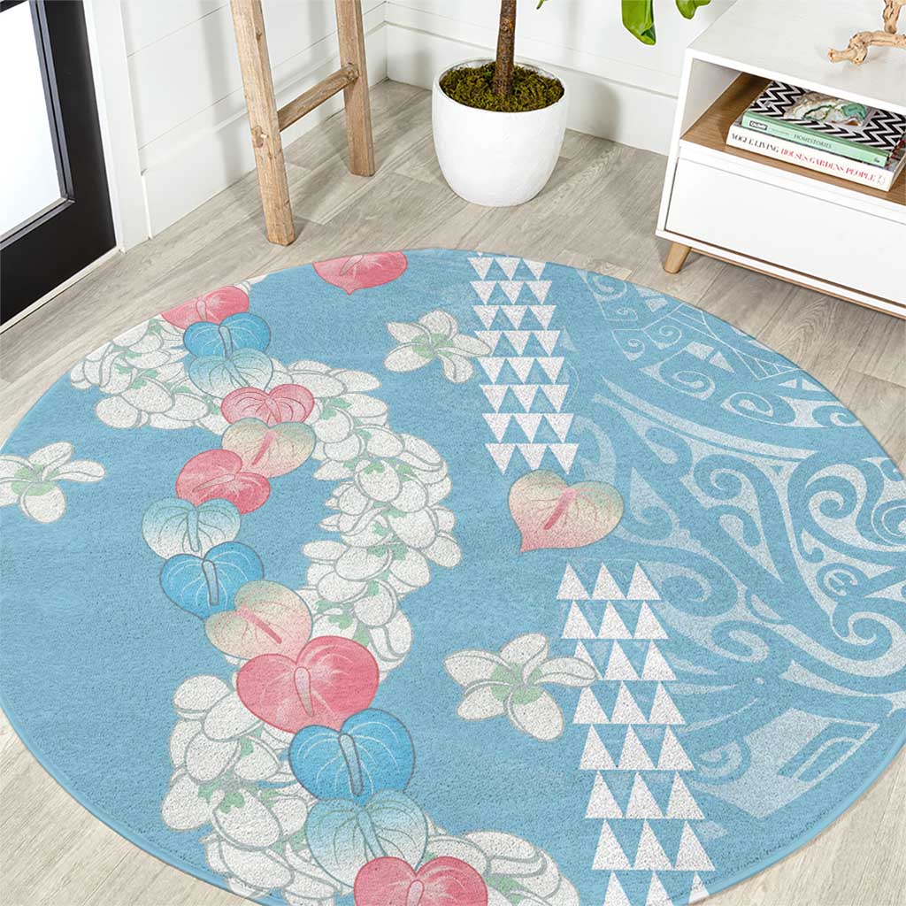 Blue Hawaii Anthurium Plumeria Lei Round Carpet