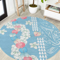 Blue Hawaii Anthurium Plumeria Lei Round Carpet