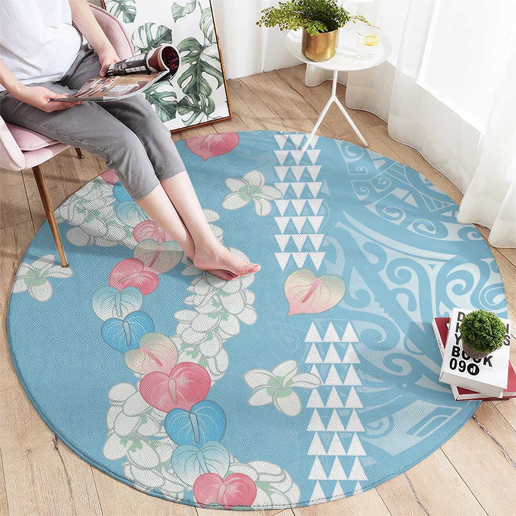 Blue Hawaii Anthurium Plumeria Lei Round Carpet
