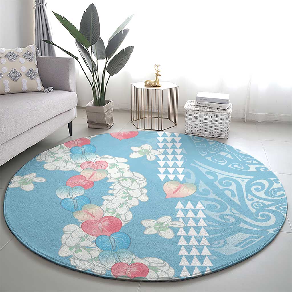 Blue Hawaii Anthurium Plumeria Lei Round Carpet
