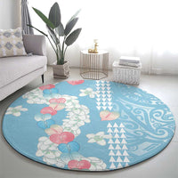 Blue Hawaii Anthurium Plumeria Lei Round Carpet