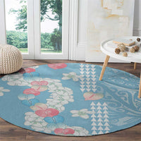 Blue Hawaii Anthurium Plumeria Lei Round Carpet