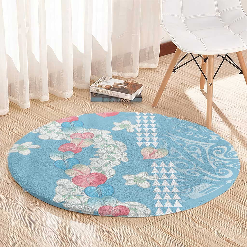 Blue Hawaii Anthurium Plumeria Lei Round Carpet