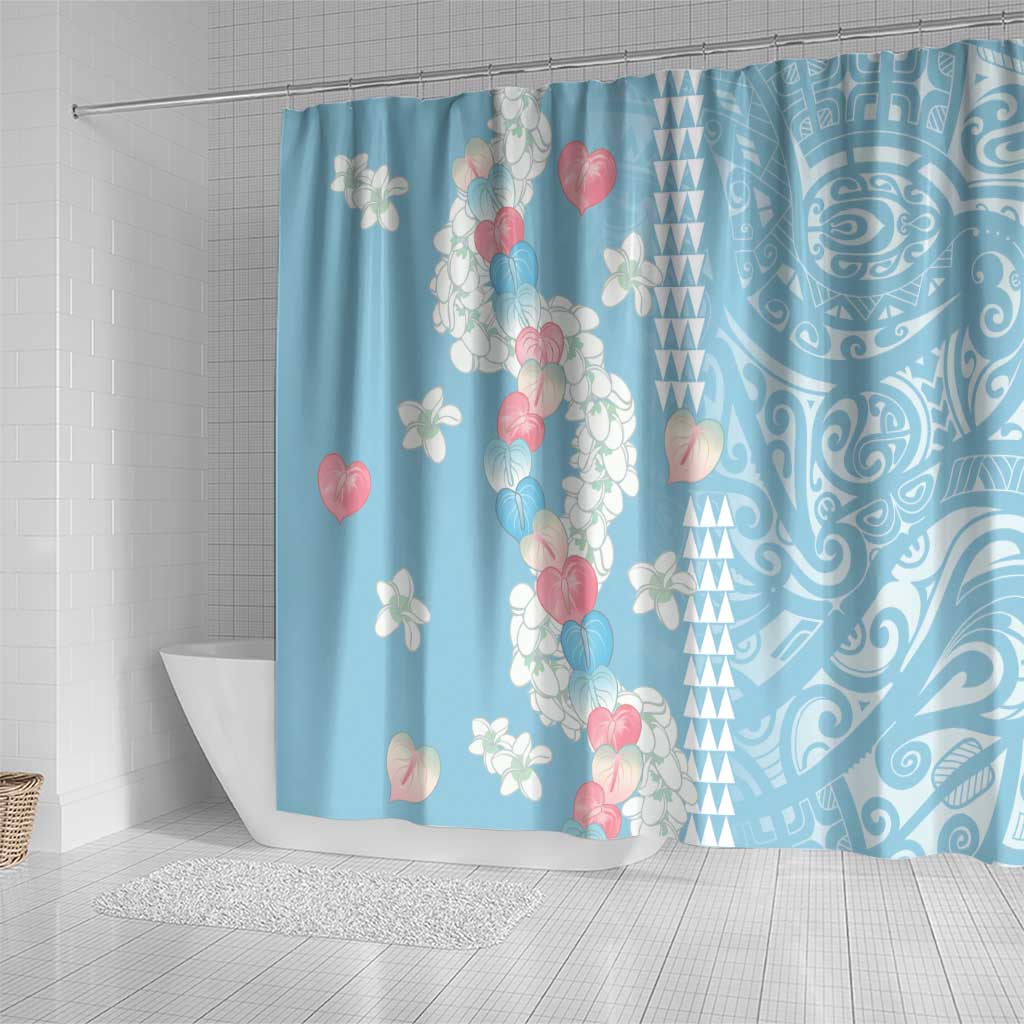 Blue Hawaii Anthurium Plumeria Lei Shower Curtain