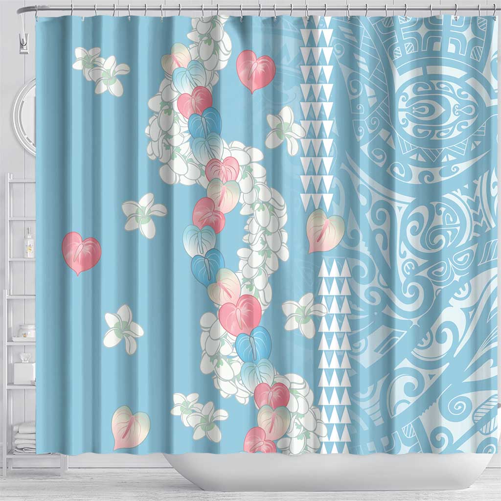 Blue Hawaii Anthurium Plumeria Lei Shower Curtain