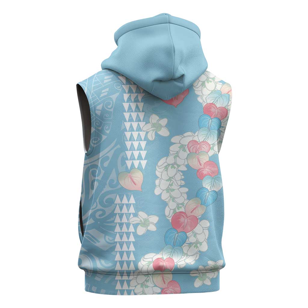 Blue Hawaii Anthurium Plumeria Lei Sleeveless Hoodie LT9 - Polynesian Pride