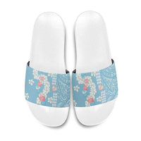 Blue Hawaii Anthurium Plumeria Lei Slide Sandals