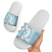 Blue Hawaii Anthurium Plumeria Lei Slide Sandals