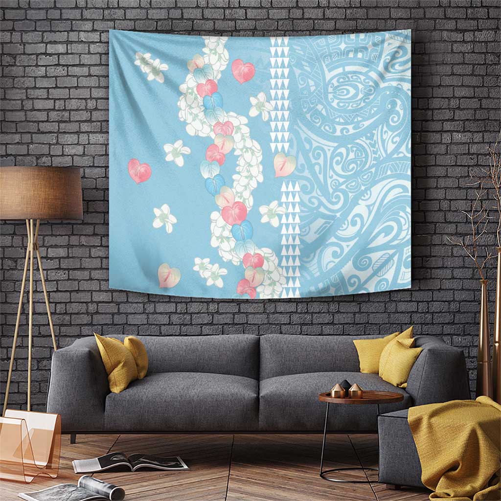 Blue Hawaii Anthurium Plumeria Lei Tapestry