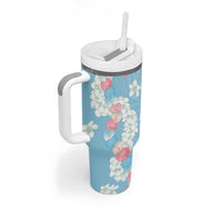 Blue Hawaii Anthurium Plumeria Lei Tumbler With Handle