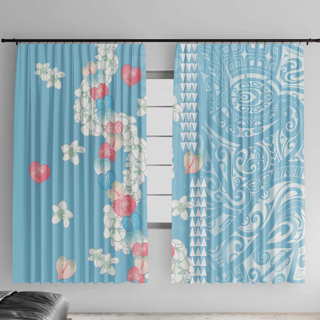 Blue Hawaii Anthurium Plumeria Lei Window Curtain