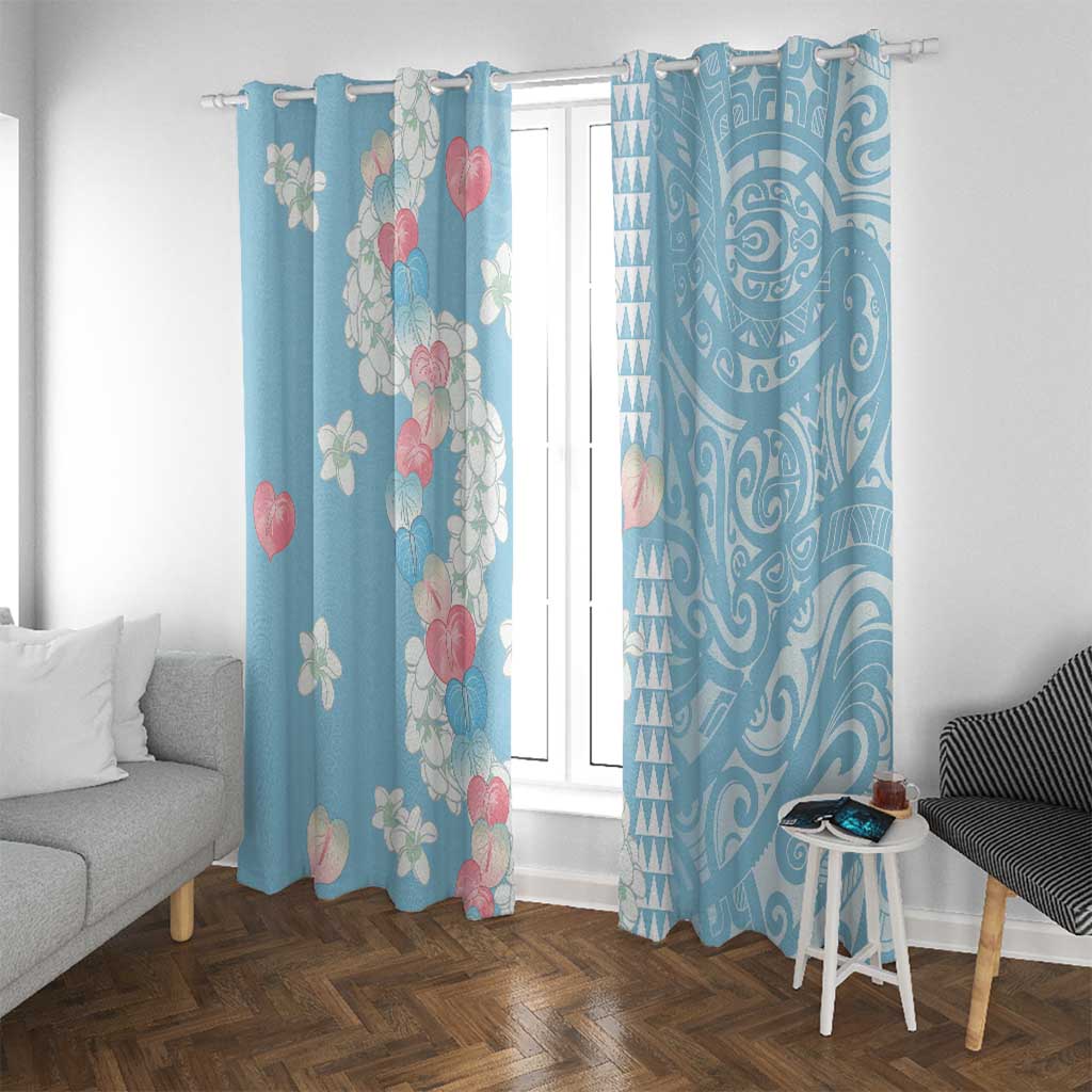 Blue Hawaii Anthurium Plumeria Lei Window Curtain