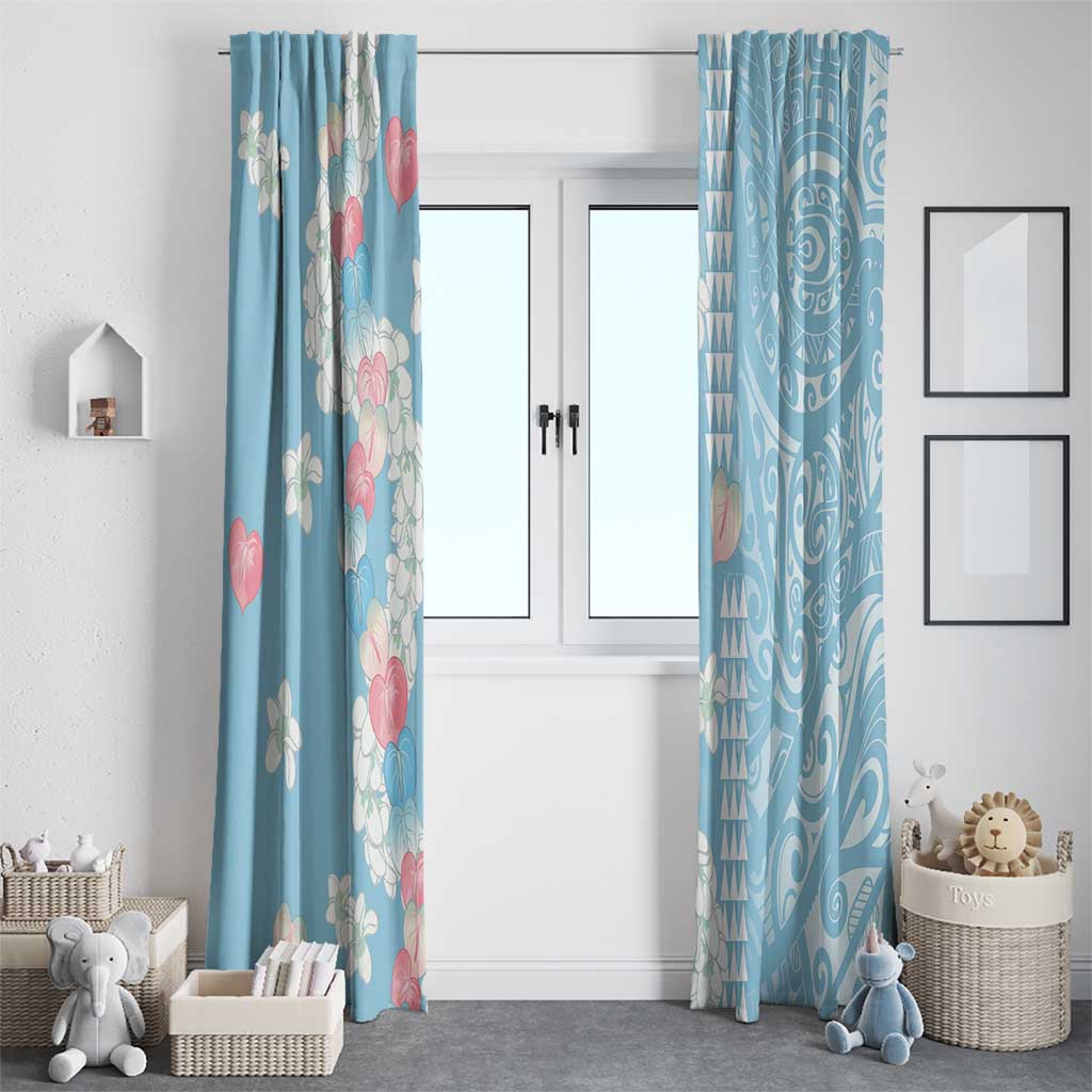 Blue Hawaii Anthurium Plumeria Lei Window Curtain