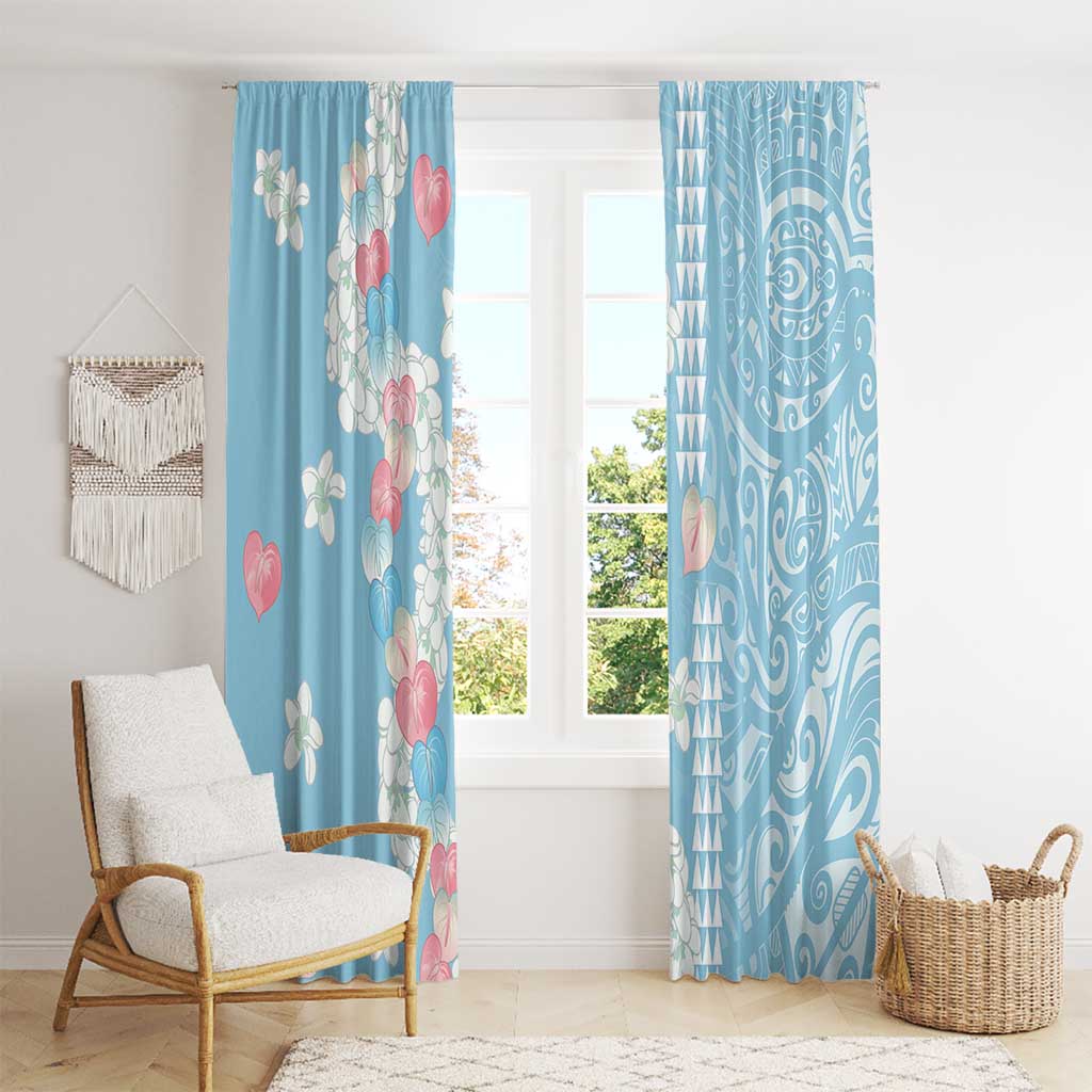 Blue Hawaii Anthurium Plumeria Lei Window Curtain