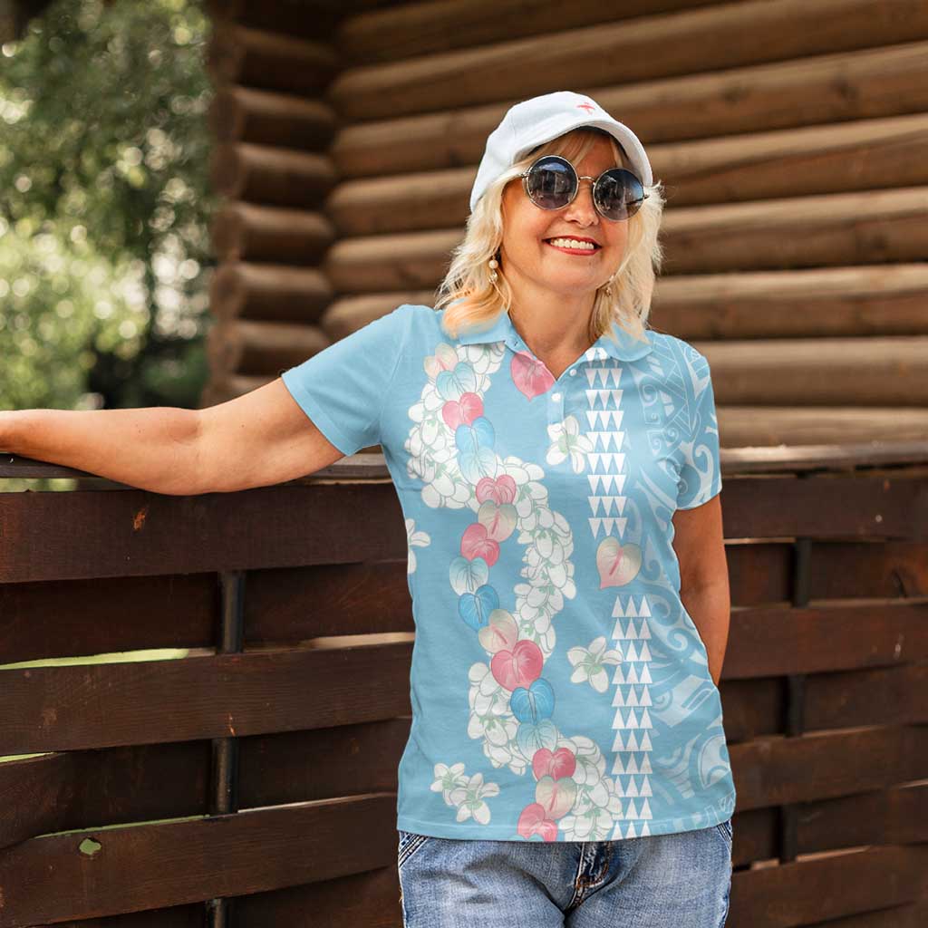 Blue Hawaii Anthurium Plumeria Lei Women Polo Shirt