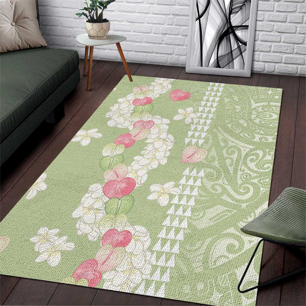 Leaf Green Hawaii Anthurium Plumeria Lei Area Rug LT9 Green - Polynesian Pride