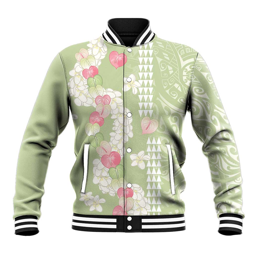 Leaf Green Hawaii Anthurium Plumeria Lei Baseball Jacket