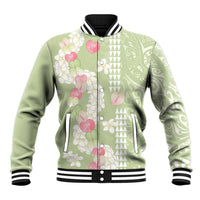 Leaf Green Hawaii Anthurium Plumeria Lei Baseball Jacket
