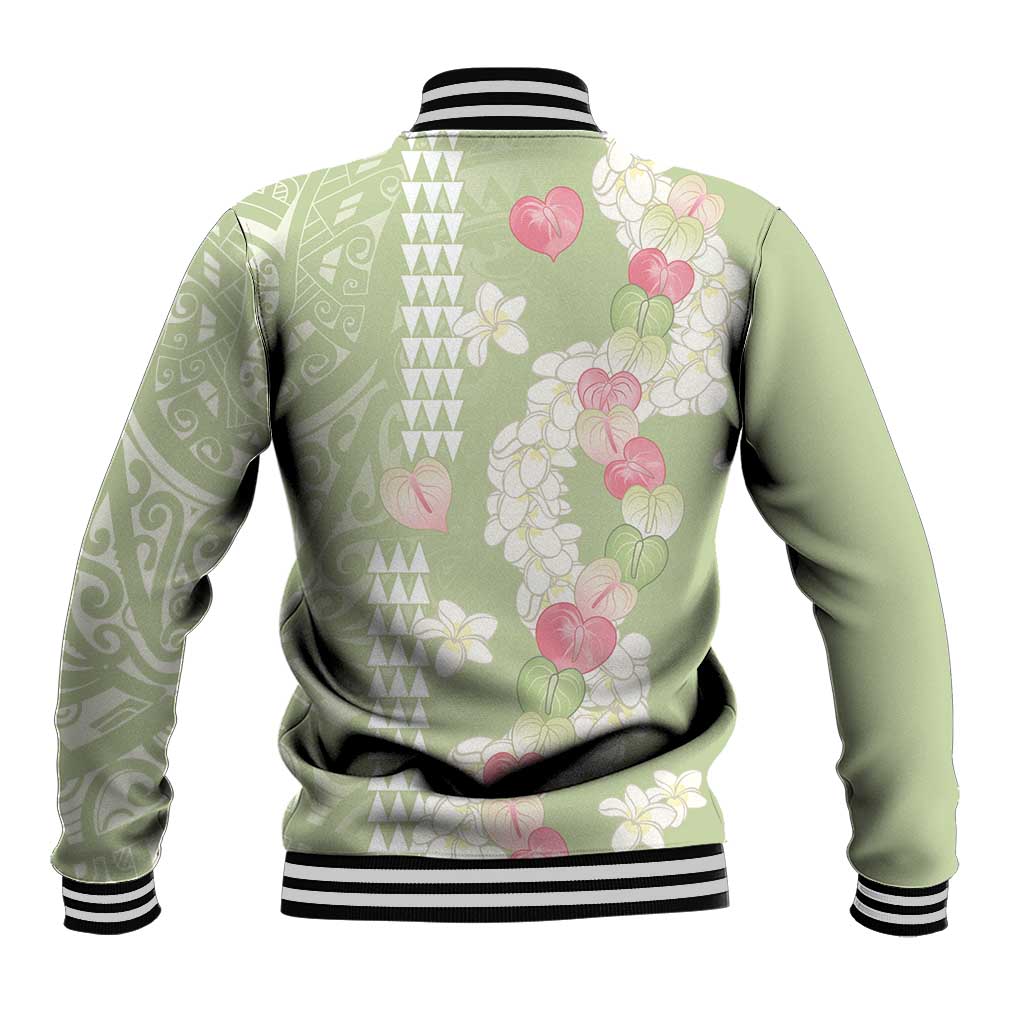 Leaf Green Hawaii Anthurium Plumeria Lei Baseball Jacket