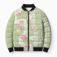 Leaf Green Hawaii Anthurium Plumeria Lei Bomber Puffer Jacket