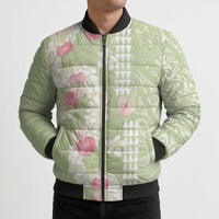 Leaf Green Hawaii Anthurium Plumeria Lei Bomber Puffer Jacket