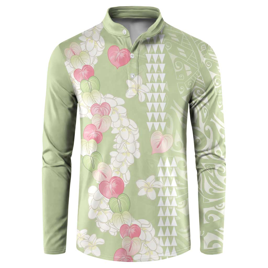 Leaf Green Hawaii Anthurium Plumeria Lei Button Sweatshirt