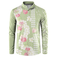 Leaf Green Hawaii Anthurium Plumeria Lei Button Sweatshirt