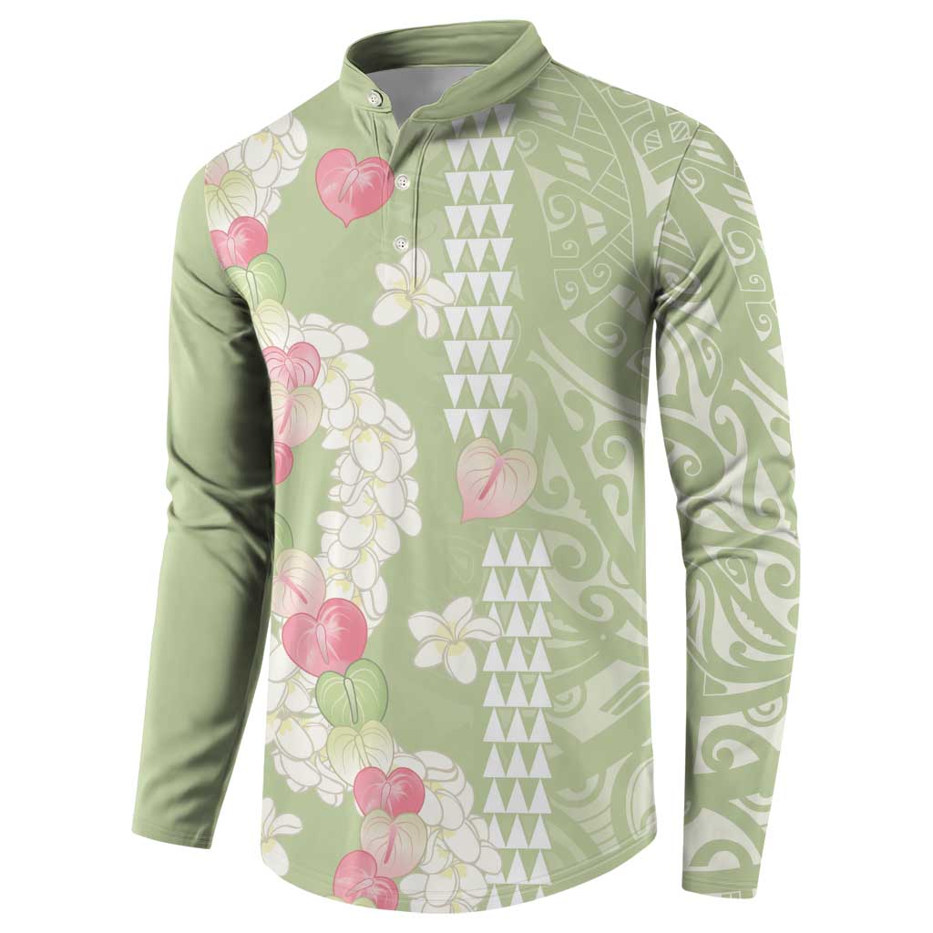 Leaf Green Hawaii Anthurium Plumeria Lei Button Sweatshirt