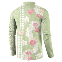 Leaf Green Hawaii Anthurium Plumeria Lei Button Sweatshirt