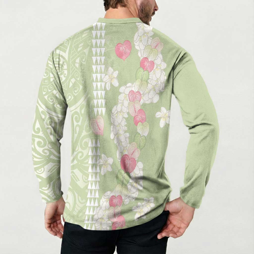 Leaf Green Hawaii Anthurium Plumeria Lei Button Sweatshirt