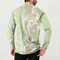 Leaf Green Hawaii Anthurium Plumeria Lei Button Sweatshirt