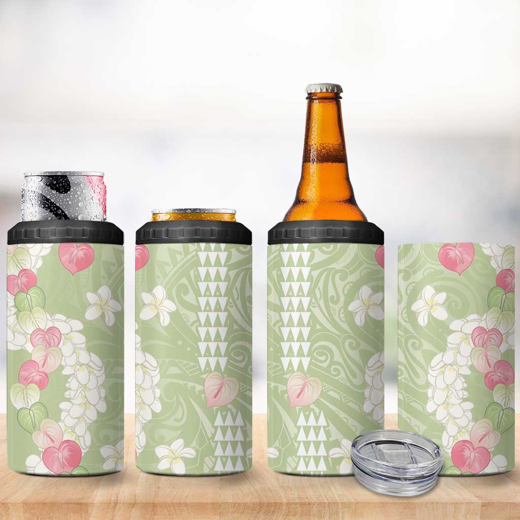 Leaf Green Hawaii Anthurium Plumeria Lei 4 in 1 Can Cooler Tumbler