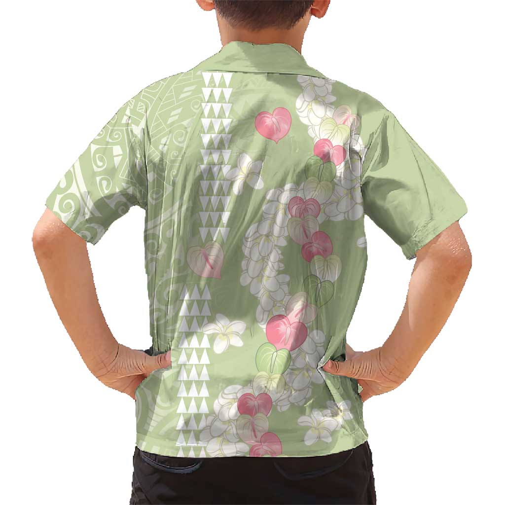 Leaf Green Hawaii Anthurium Plumeria Lei Family Matching Mermaid Dress and Hawaiian Shirt