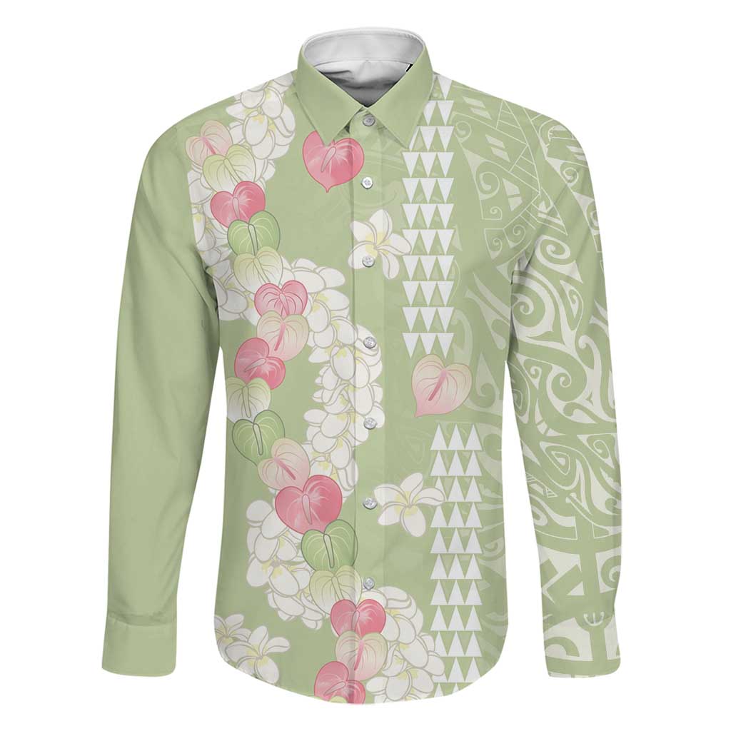 Leaf Green Hawaii Anthurium Plumeria Lei Family Matching Mermaid Dress and Hawaiian Shirt